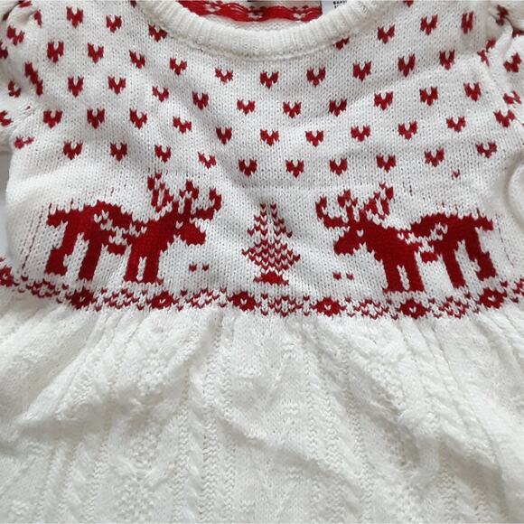 Girls 3T Reindeer Intarsia Cable Knit Sweater Dress with Beanie Hat Christmas - Picture 4 of 13